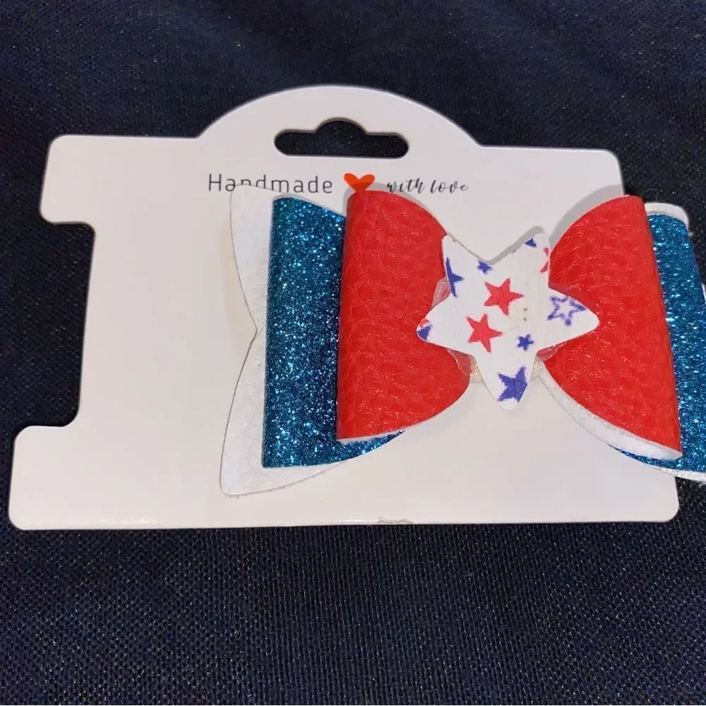 ⭐️5/$10⭐️ Red, White, and Blue Faux Leather Hair Bow